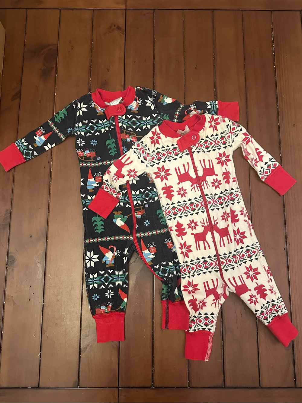 Pair of Hanna Anderson Baby Holiday One-Piece Pajamas